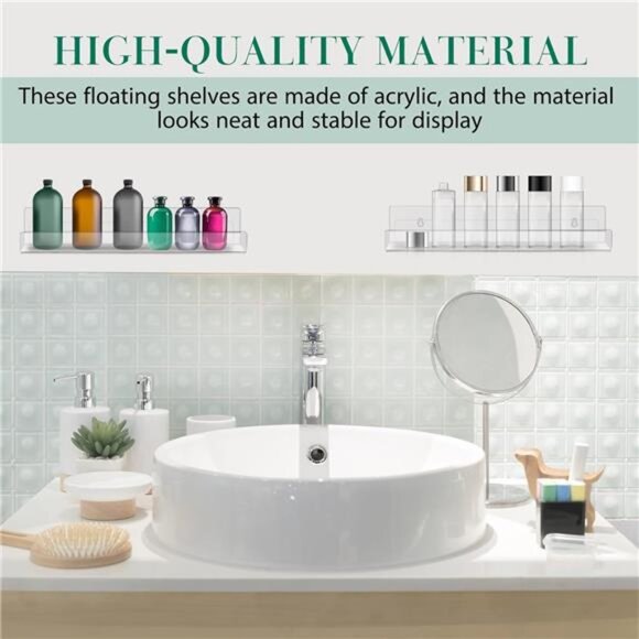12 Packs 14 Inch Acrylic Floating Shelf Wall Mounted Invisible Acrylic Shelf - Picture 5 of 7